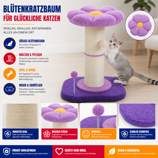 Blüten-Kratzbaum für Katzen – Stylischer Sisal-Spielturm fürs Wohnzimmer