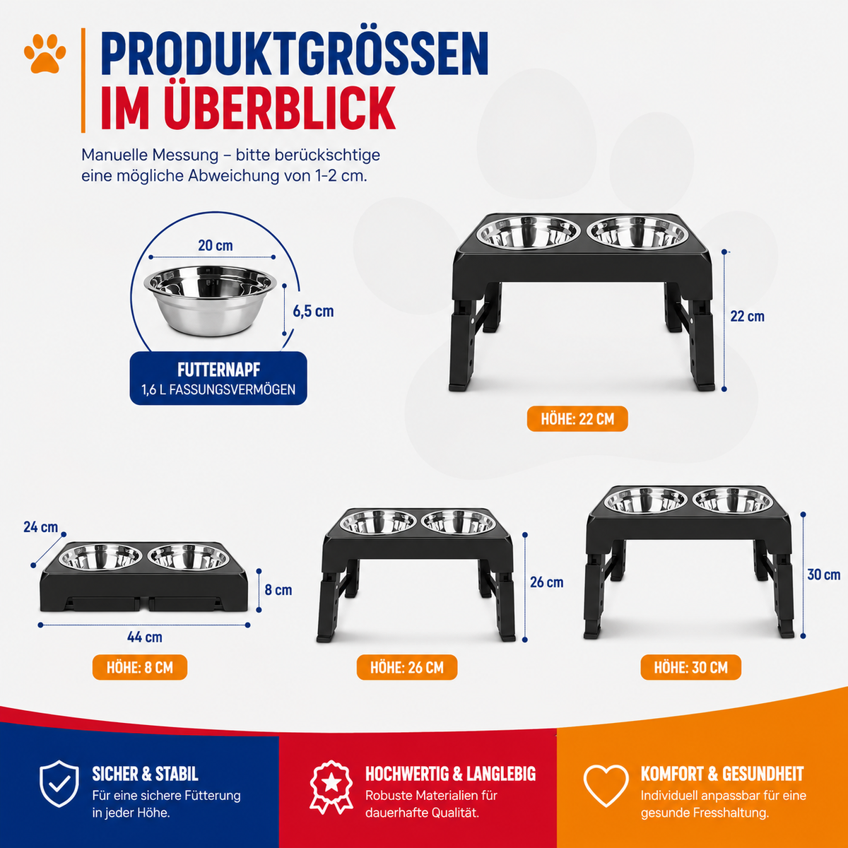 Erhöhte Futterstation mit Edelstahlnäpfen – Rückenschonend & höhenverstellbar