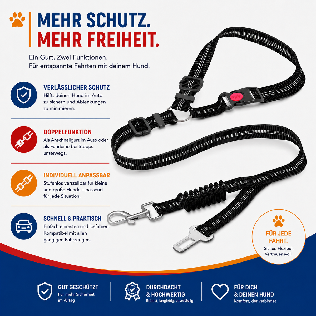 Hunde-Sicherheitsgurt fürs Auto – Verstellbar & reißfest für entspannte Fahrten